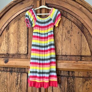Kickee Pants Bamboo Biology Stripe Yellow Pink Ruched Twirl Dress